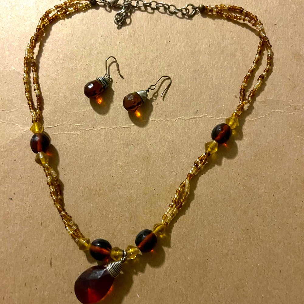 Brown necklace with earrings